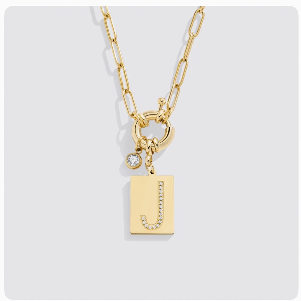 Mint & Lily Pave Initial 'J' Pendant 18” Necklace with Gold Paperclip Chain